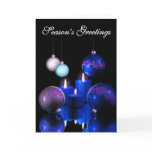 Purple Blue Xmas Balls & Candles Season's Greeting cards