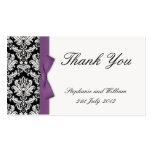 Purple Bow Damask Thank You Cards Business Card