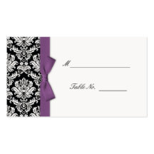 Purple Bow Damask Wedding Placecards Business Cards