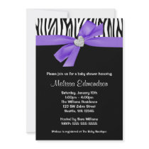 Purple Bow Diamond Heart Zebra Baby Shower