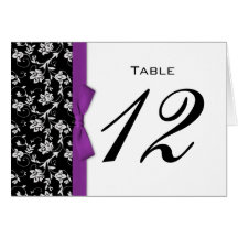 Purple Bow Wedding Table Number Cards