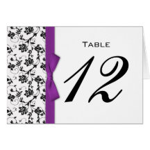 Purple Bow Wedding Table Number Greeting Cards