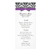 Purple Bow with Damask Wedding Reception Menu Personalised Invitation