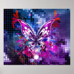 Purple butterfly on mosaic background Poster posters