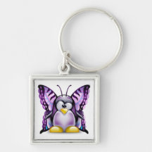 Purple Butterfly Tux (Linux Tux) Keychains