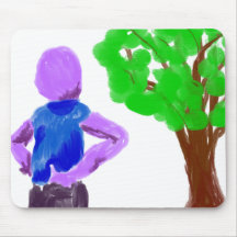 Purple Cartoon man and green oak tree Mouse Pads