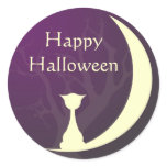 Purple cat moon spooky Halloween label gift tag stickers