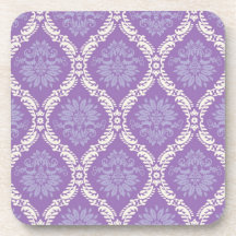 purple cream damask pattern drink coasters