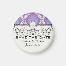 purple cream damask pattern refrigerator magnet