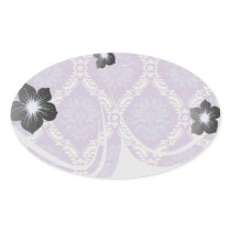 purple cream damask pattern oval sticker