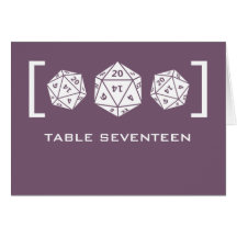 Purple D20 Dice Gamer Table Number Card