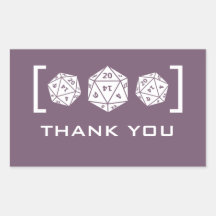 Purple D20 Dice Gamer Thank You Stickers