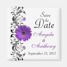 Purple Daisy Floral Wedding Save the Date Magnet