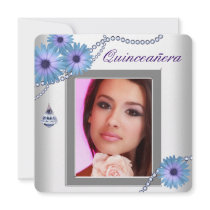 Purple Daisy White Photo Quinceanera 15th Birthday