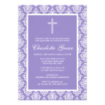 Purple Damask Cross Girl Baptism Christening Invites