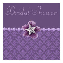 Purple Damask, Flower, Star & Pearls Bridal Shower Invite