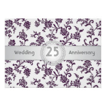 Purple Damask flowers, 25th Wedding Anniversary Personalised Invitations