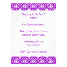 Purple Damask Pattern with White. Invites
