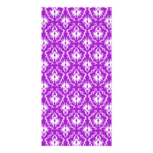 Purple Damask Pattern with White. Personalized Photo Card