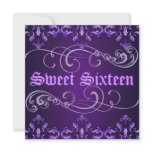 Purple Damask Print Sweet 16 Birthday Invite invitations
