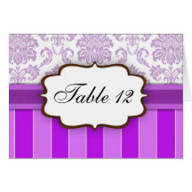 Purple Damask Stripe Table Number Cards