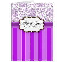 Purple Damask Stripe Wedding Thank You Greeting Card