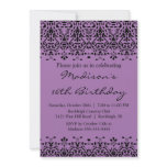 Purple Damask Sweet Sixteen Birthday Invitation