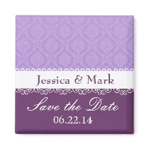 Purple Damask Wedding Set Refrigerator Magnets