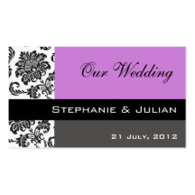 Purple Damask Wedding Website Business Card