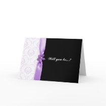 purple damask Will you be my bridesmaid card