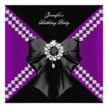 Purple Diamonds Elegant Birthday Party Black Custom Invitation