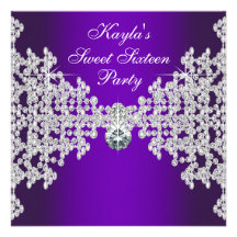Purple Diamonds Purple Sweet Sixteen Birthday Personalized Announcements