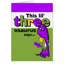 Purple Dinosaur 3rd Birthday Thank You Cards