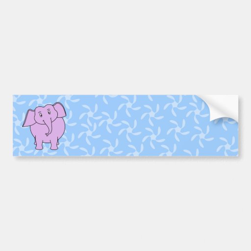 Purple Elephant Cartoon. Blue Floral Background. Bumper Sticker