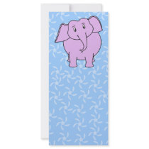 Purple Elephant Cartoon. Blue Floral Background. Custom Rack Cards
