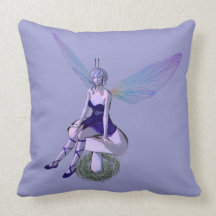 Purple Fairy Sitting on Mushroom Pillows