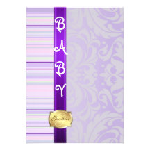 Purple Fanciful Pinstripe Baby Shower Invitation