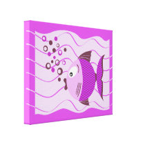 Purple Fish Composition Wrapped Canvas