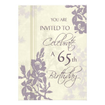 Purple Floral 65th Birthday Party Invitation Cards
