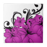Purple Floral Black Swirls Tile