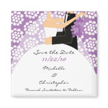 Purple Floral Bride & Groom Save The Date Magnet