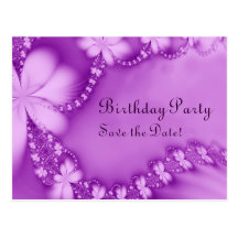Purple Floral Jewel, Birthday Party Postcards