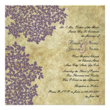 Purple Floral Vintage Square Wedding Invitations