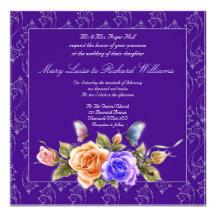 purple floral wedding invitation - butterflies