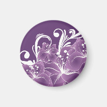 Purple Floral White Scrolls Refrigerator Magnet