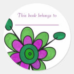 Purple Flower Bookplate Round Sticker