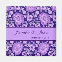 Purple Flower Damask Wedding Magnet