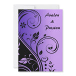 Purple Flower Scrollwork Wedding Invitation