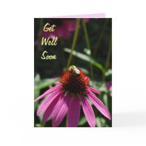 Purple Flower with Bee Get Well Soon Card