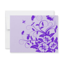 Purple Flowers and Bees Ornate Design Invitations